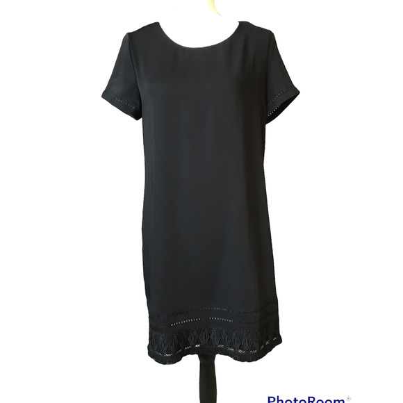 Cynthia Rowley Black Dress with Lace and Fringe Detail at Hem, Size 8 - Picture 1 of 5